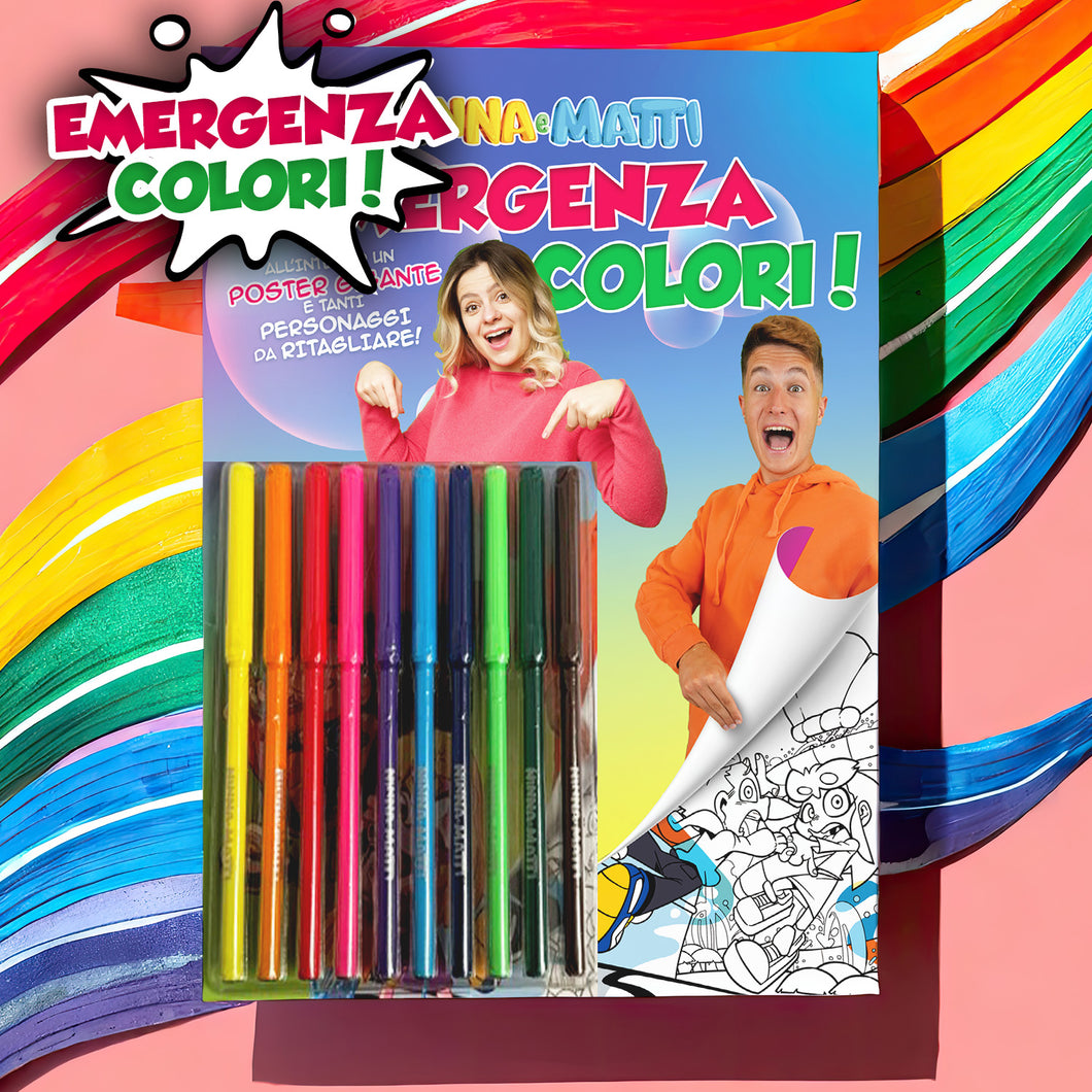 EMERGENZA COLORI colora libro di NINNAeMATTI con 10 pennarelli personalizzati.