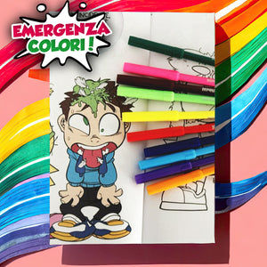 EMERGENZA COLORI colora libro di NINNAeMATTI con 10 pennarelli personalizzati.